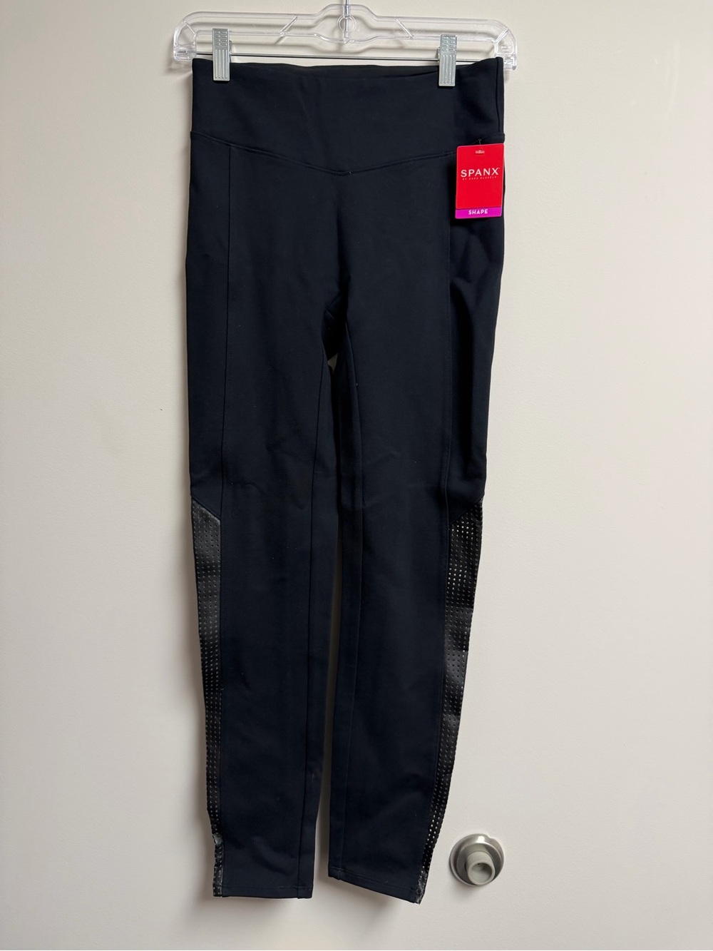 SPANX Black High-Rise Leggings with Textured Side Panels